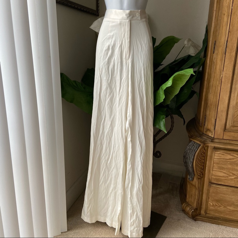 Yaly Couture sCream Satin Silk Like Wide Leg Dress Trouser Pants